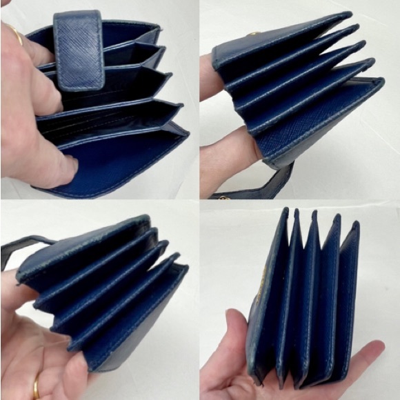 Prada Blue Saffiano Accordion 5 Slot Card Wallet - Picture 5 of 7